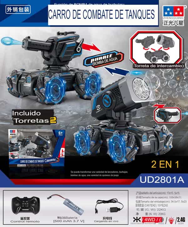 HydroBlast™ - Tanque RC 2 en 1 con Lanzador de Hidrogel y Burbujas
